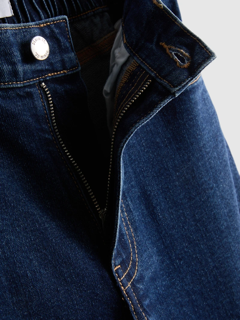 Cotton Denim High Waisted Tapered Jeans