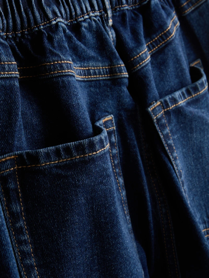 Cotton Denim High Waisted Tapered Jeans