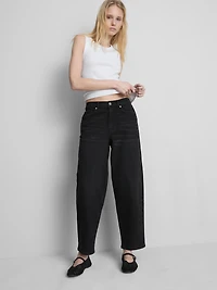 Cotton Denim High Waisted Tapered Jeans