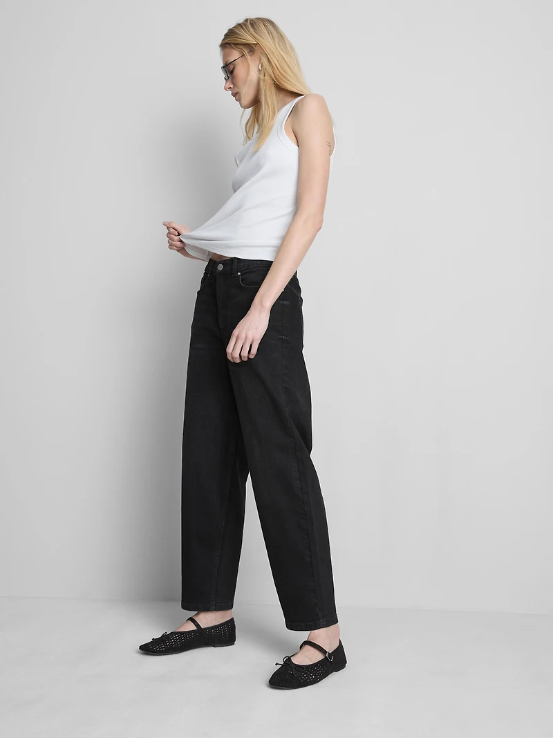 Cotton Denim High Waisted Tapered Jeans