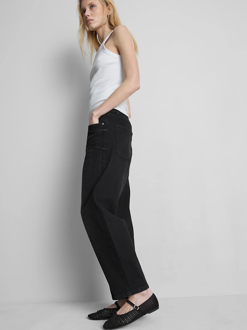 Cotton Denim High Waisted Tapered Jeans