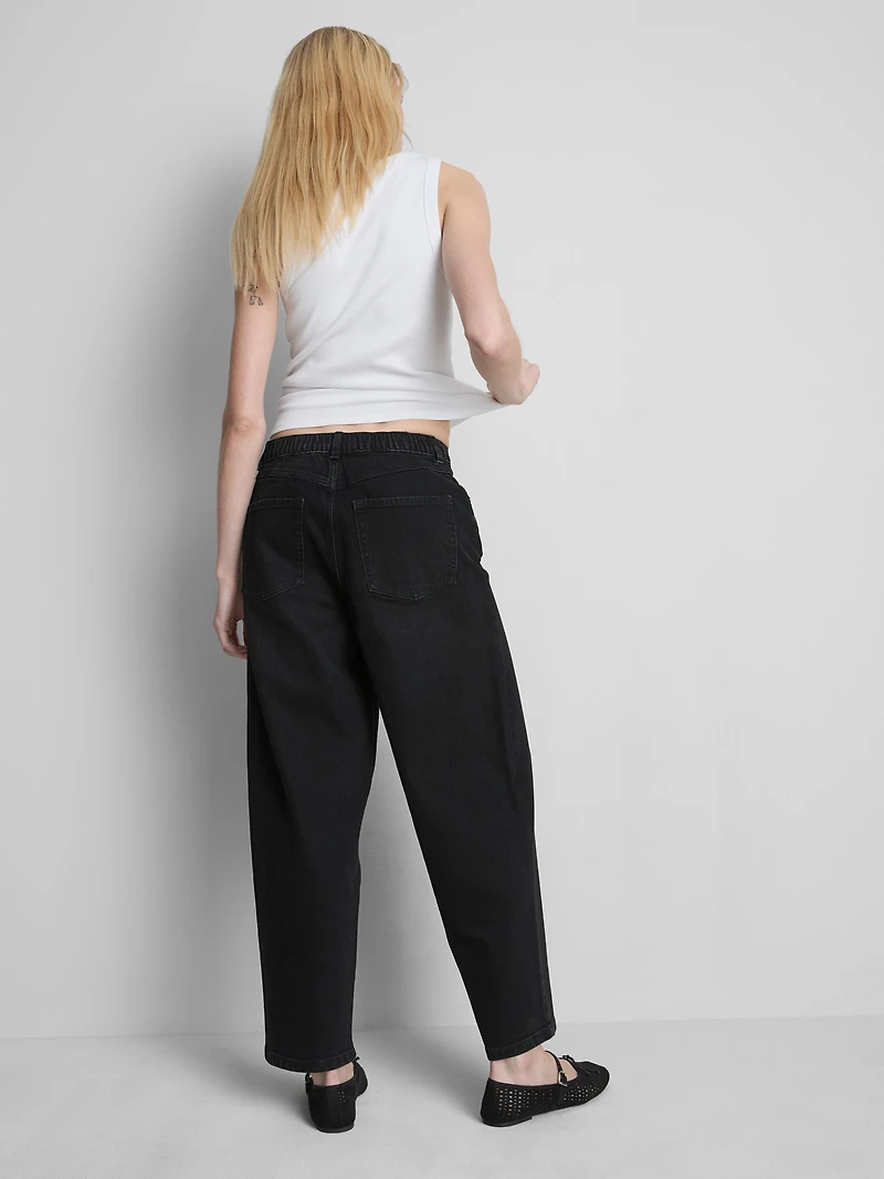 Cotton Denim High Waisted Tapered Jeans