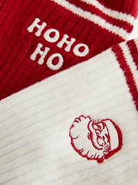 2pk Embroidered Santa Socks