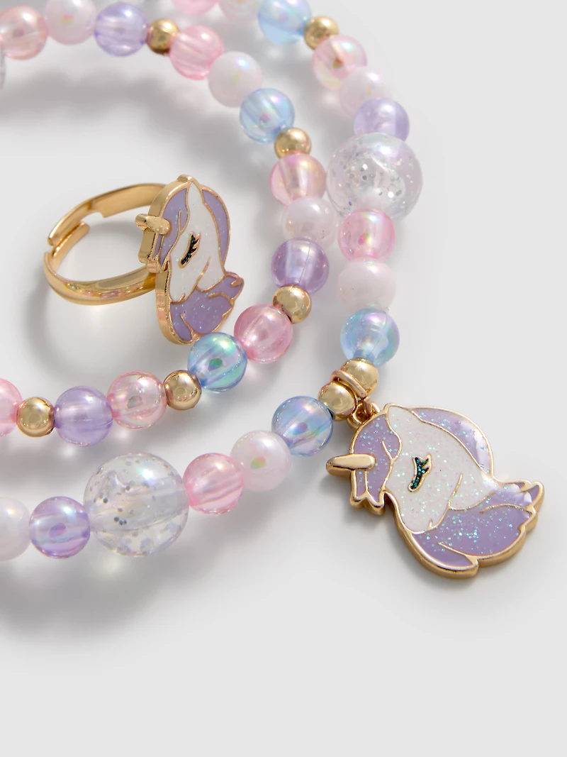 3-Piece Unicorn Beaded Jewelry Set