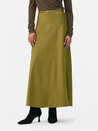The Edit Belted Satin Midi Skirt