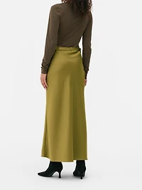 The Edit Belted Satin Midi Skirt