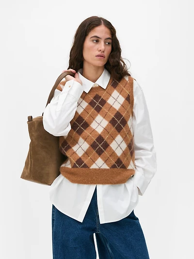 The Edit Knitted Argyle Sweater Vest
