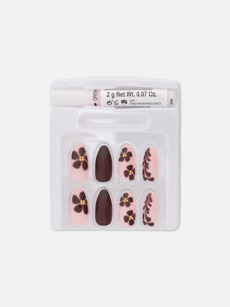 PS... Flower Pointed Gloss False Nails