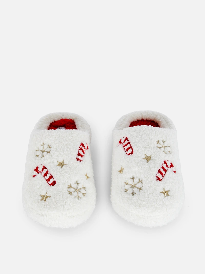 Borg Candy Cane Mule Slippers