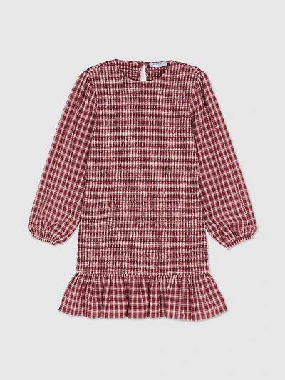 7-15yrs | Plaid Shirred Long-Sleeve Dress