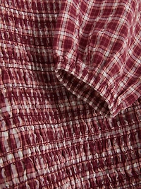 7-15yrs | Plaid Shirred Long-Sleeve Dress