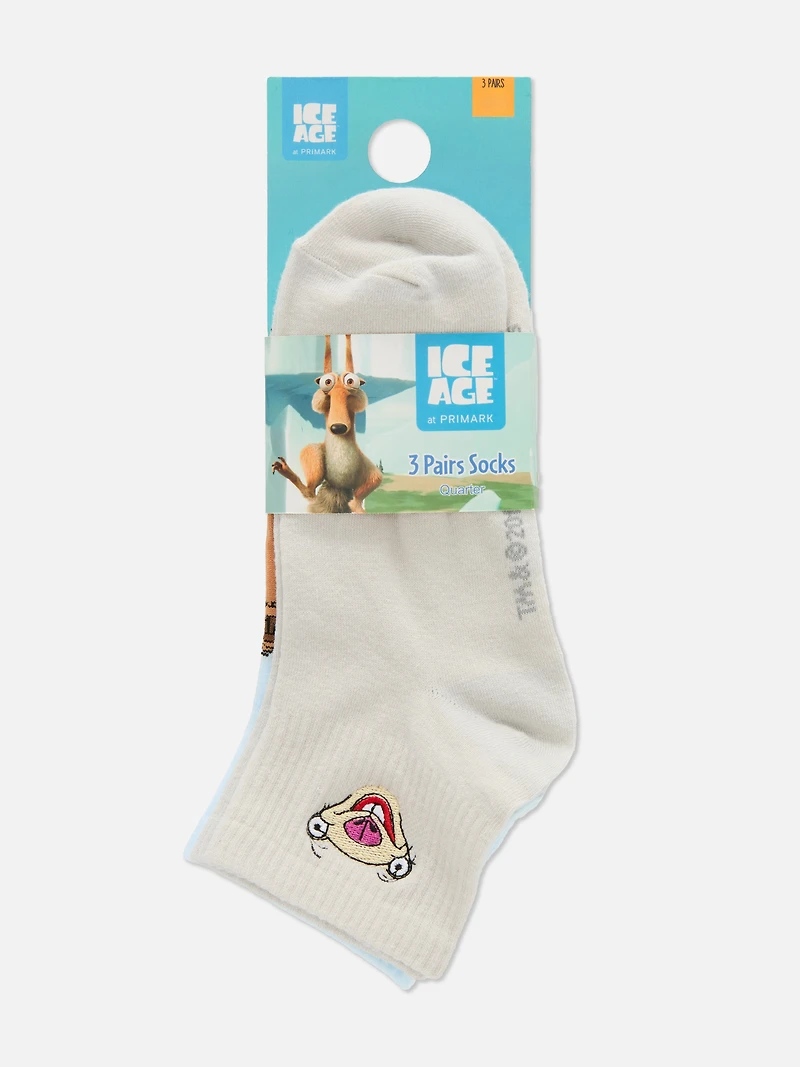 3pk Ice Age Sid Quarter Crew Socks