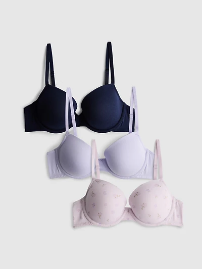 3pk A-E Cotton-Rich Printed Bras