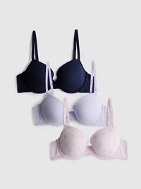 3pk A-E Cotton-Rich Printed Bras