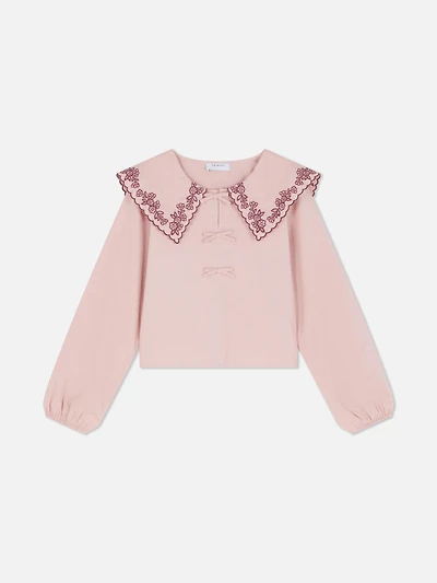 7-15yrs | Floral Embroidered Collared Blouse