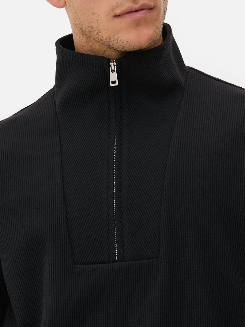 Quarter Zip Plisse Sweatshirt