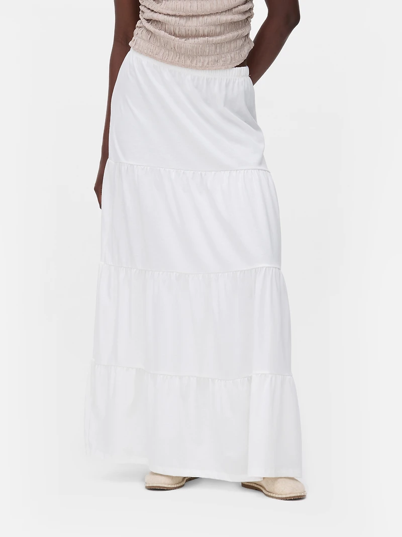 Cotton Tiered Maxi Skirt