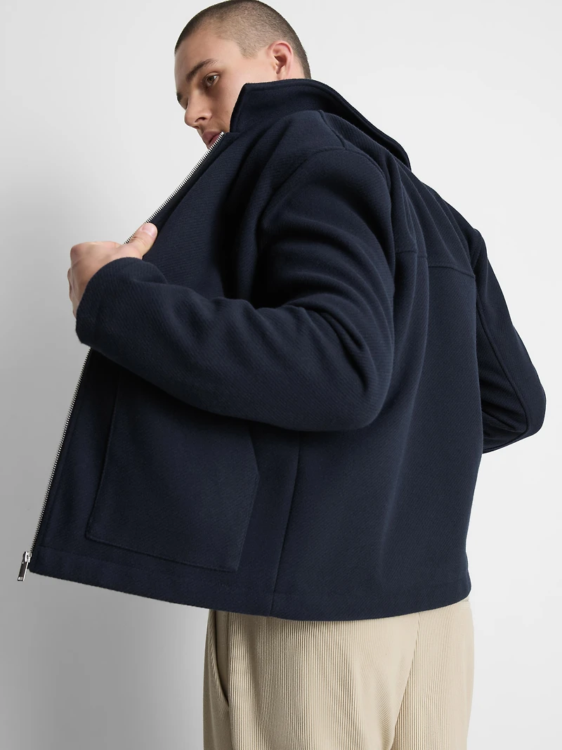 Zip-Up Twill Harrington Jacket