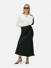 Satin A-Line Midi Skirt