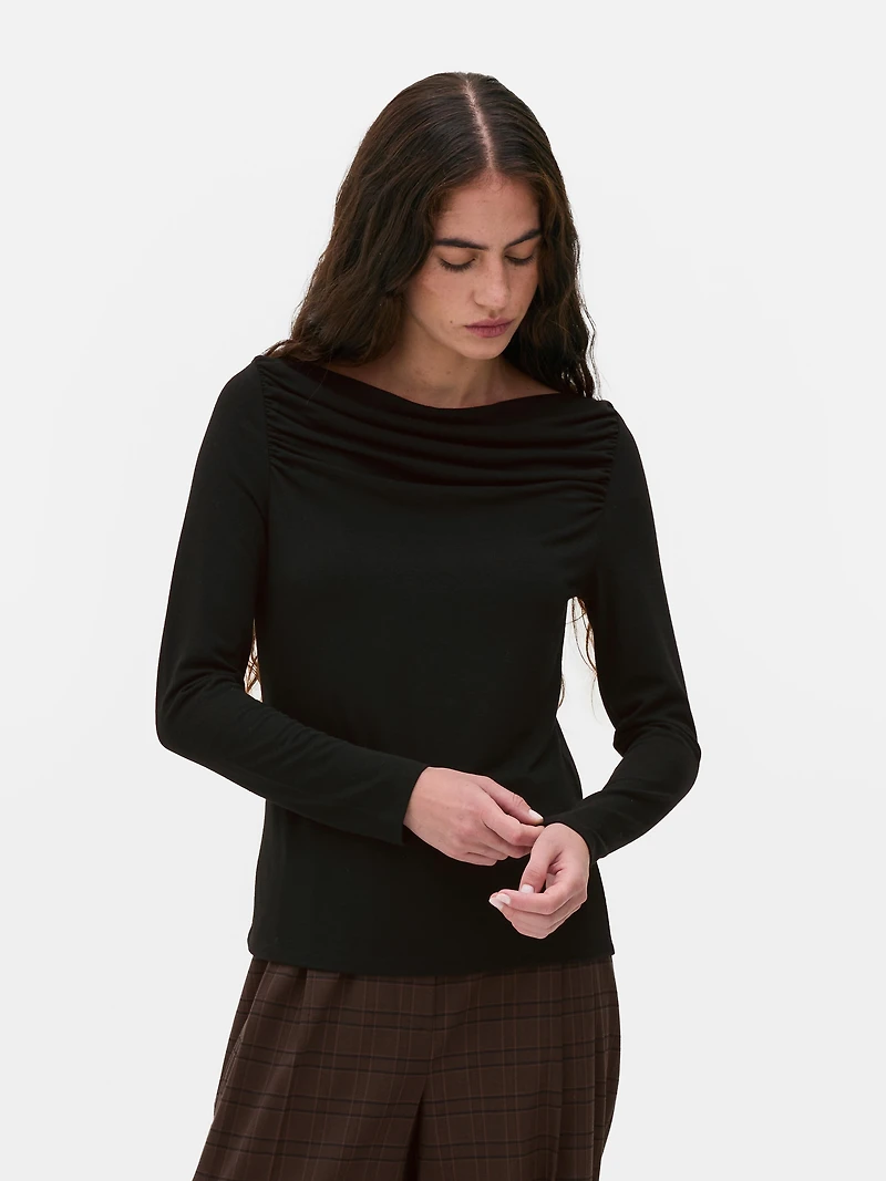 Ruched Front Long Sleeve Top