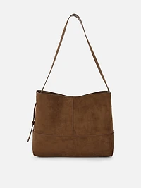 Faux Suede Tote Shoulder Bag