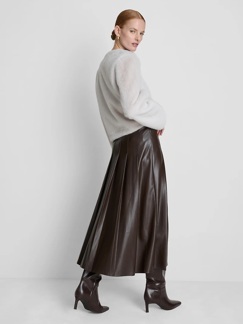 Paula Echevarría PU Pleated Midi Skirt