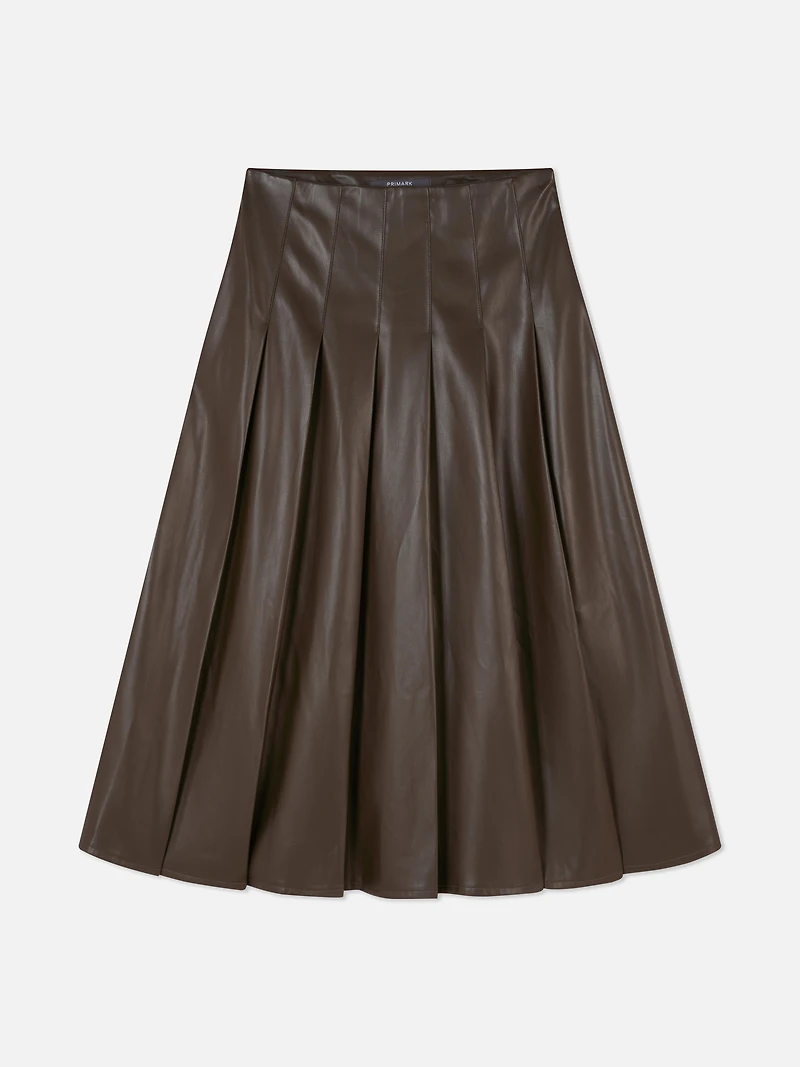 Paula Echevarría PU Pleated Midi Skirt