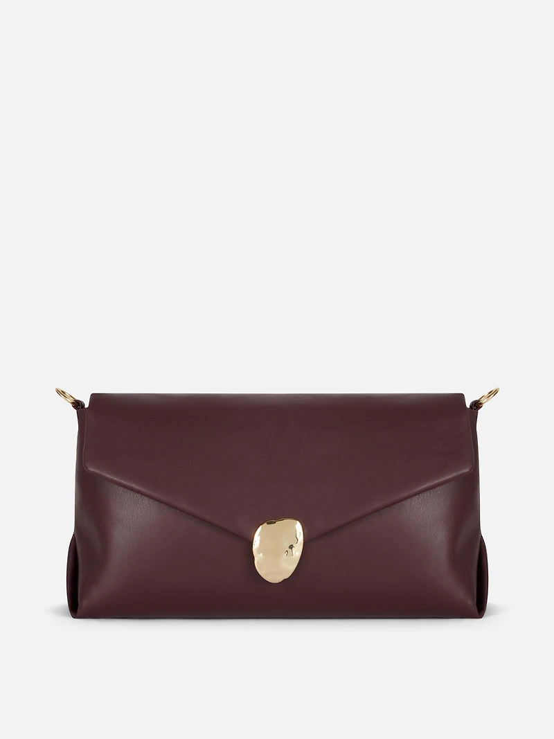 Faux Leather Metal Closure Clutch Bag