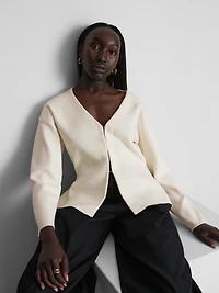 Women's Ivory Sculpted V-Neck Cardigan