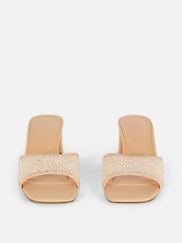 Rhinestone Block Heel Mules