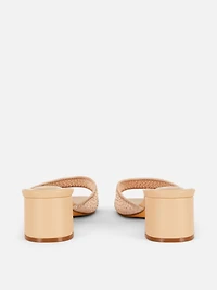 Rhinestone Block Heel Mules