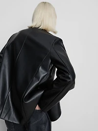 Faux Leather Single Breasted Blazer