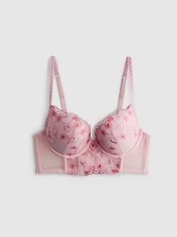 Heart Embroidered Push-Up Bra