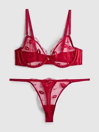 Embroidered Mesh Non-Padded Underwear Set