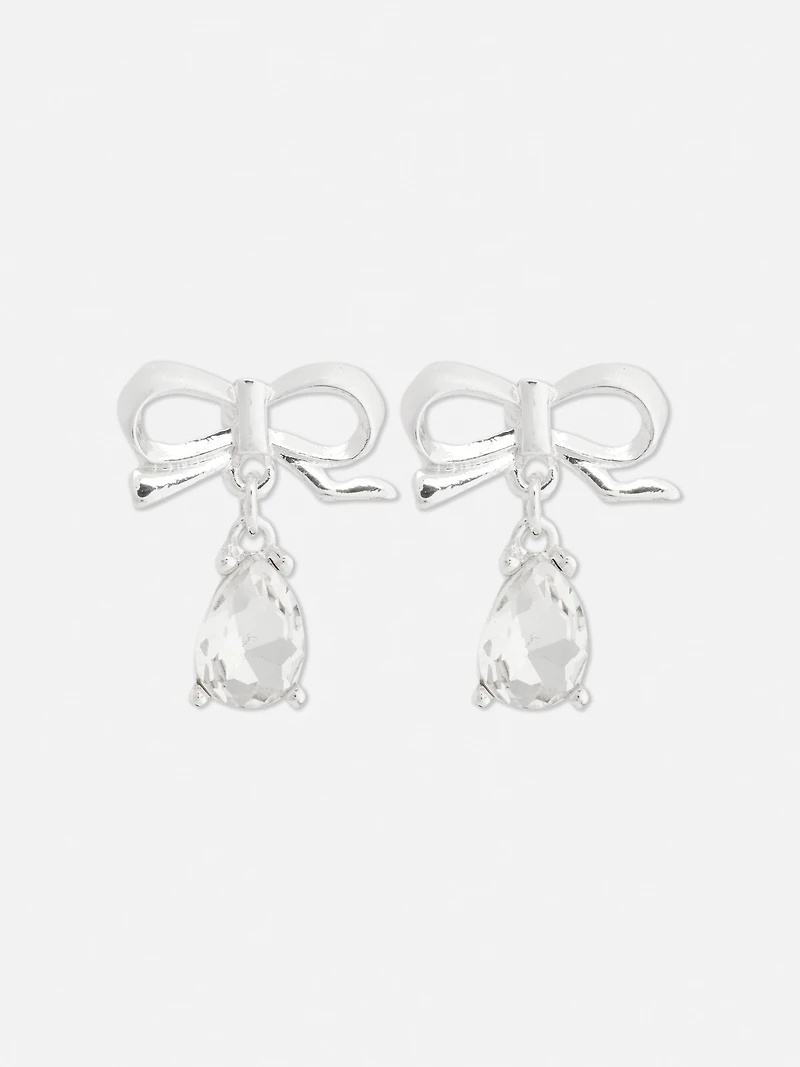 Bow Jewel Drop Stud Earrings