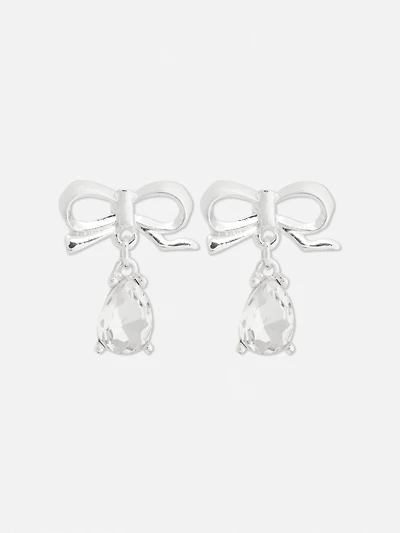 Bow Jewel Drop Stud Earrings