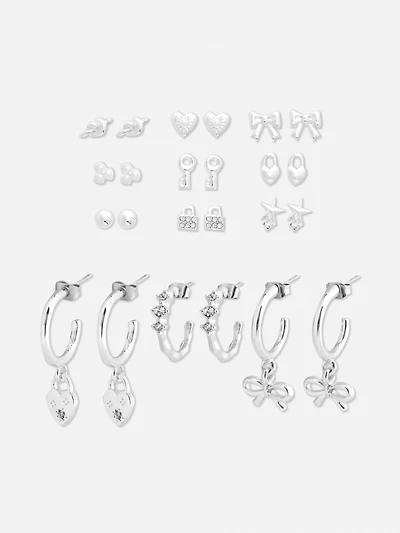 12pk Mixed Hoop and Stud Earrings