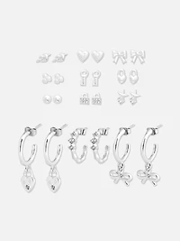 12pk Mixed Hoop and Stud Earrings