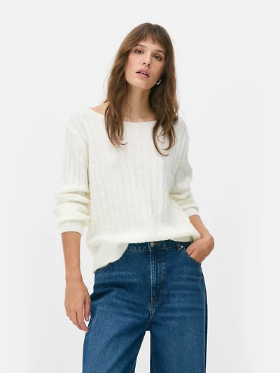 Cable Off The Shoulder Sweater