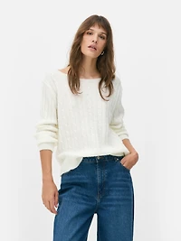Cable Off The Shoulder Sweater