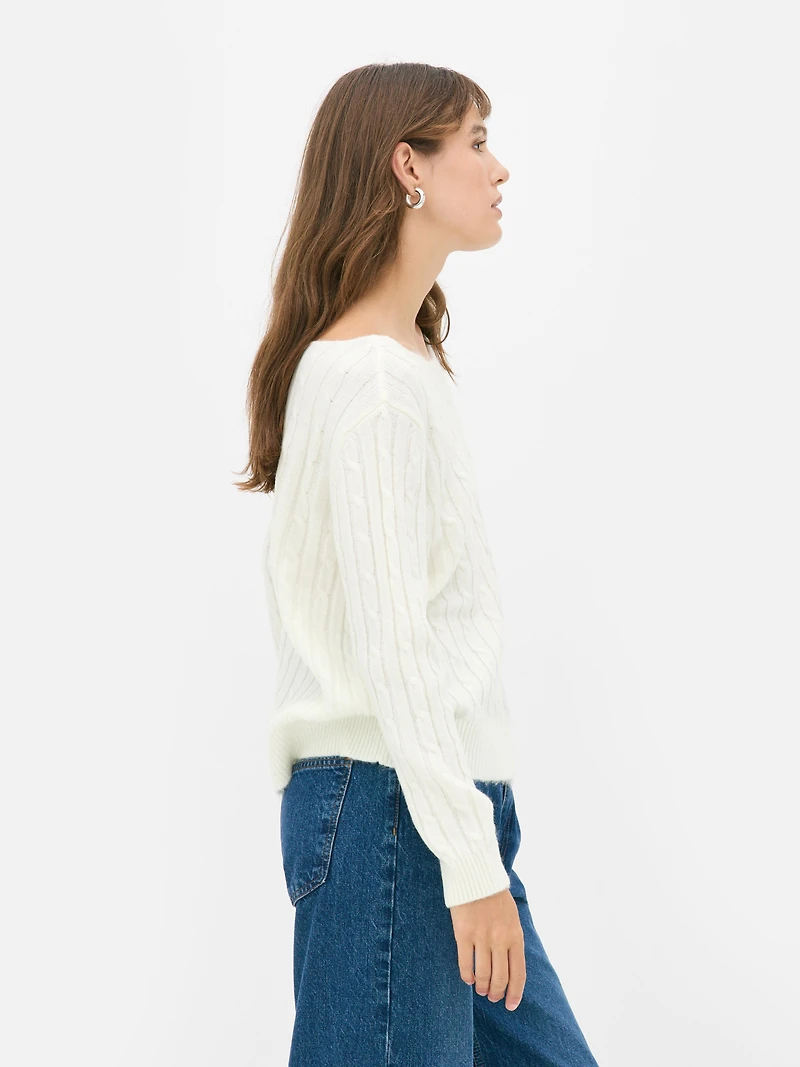 Cable Off The Shoulder Sweater
