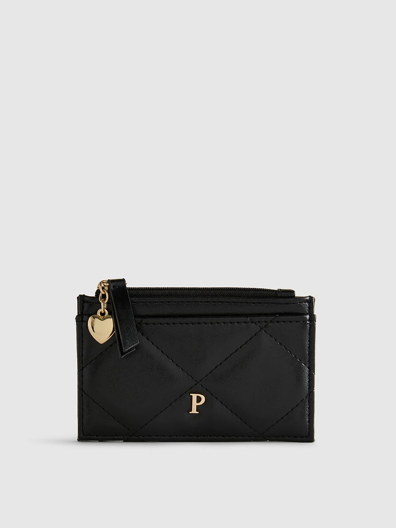 Faux Leather Quilted Initial Card Holder