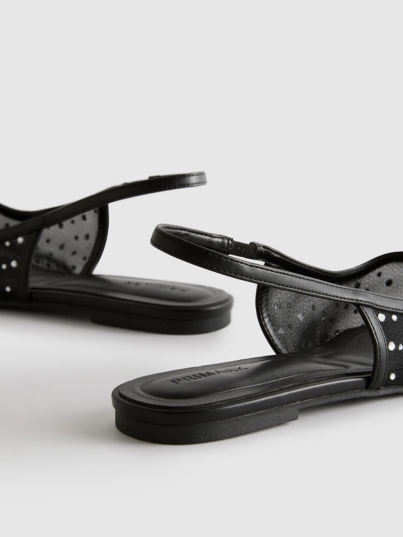 Pointed Toe Rhinestone Slingback Flats