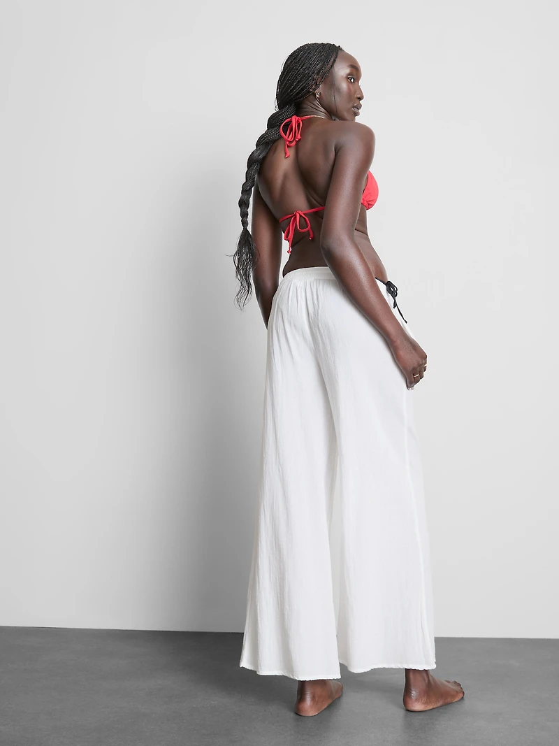 Women's White Cotton Wide Leg Beach Pants