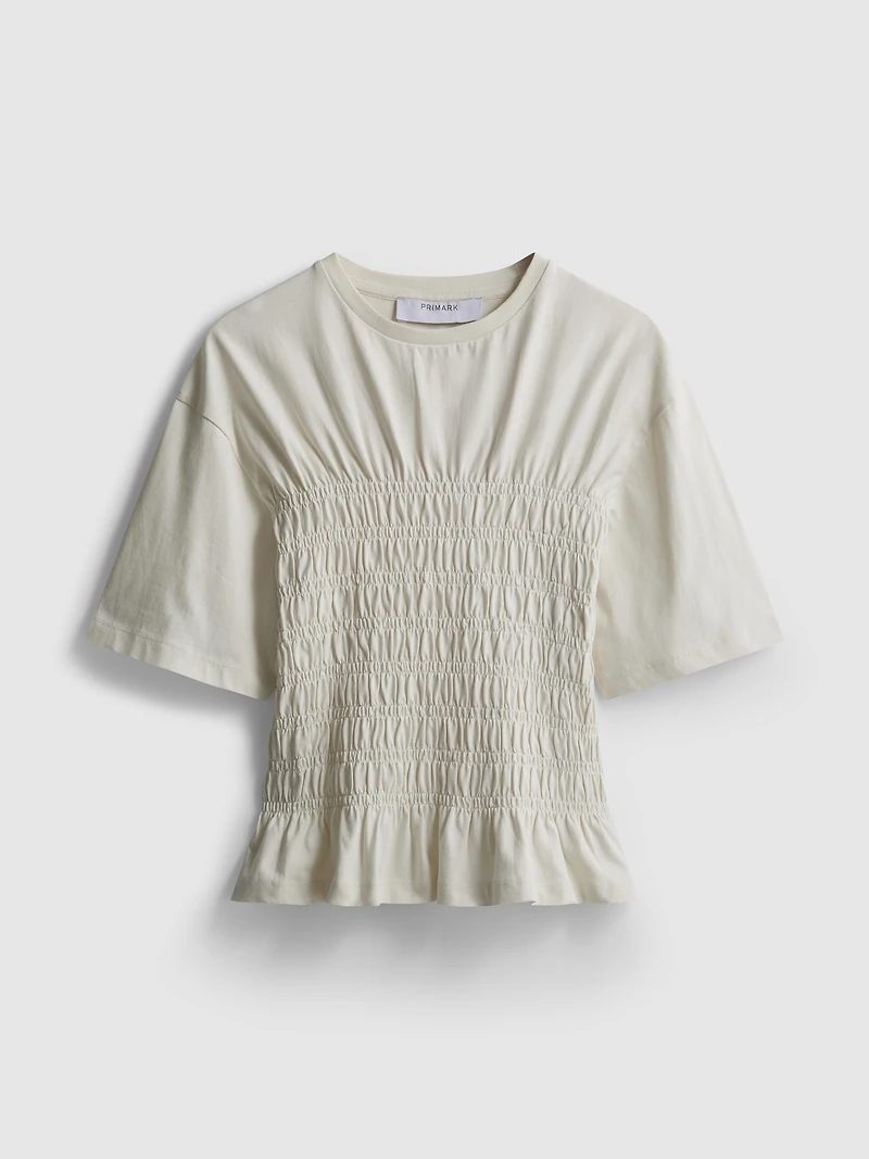 Women's Ivory Cotton Shirred Bodice Tee