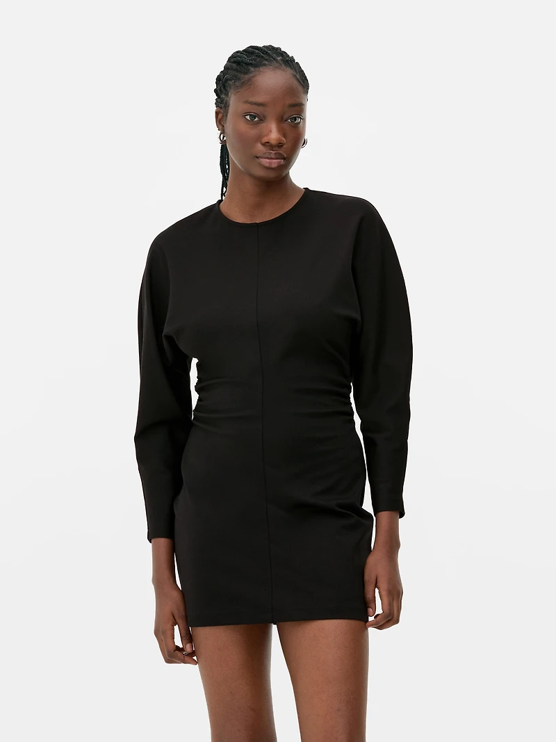 Ruched Batwing Mini Dress