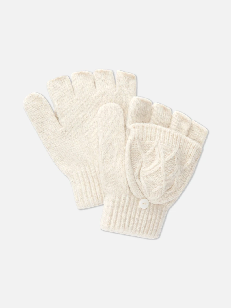 Cable Knit Flip Top Gloves