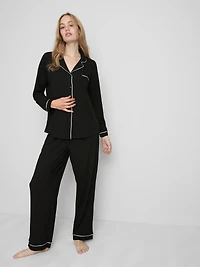 Contrast Piping Boyfriend Pajamas