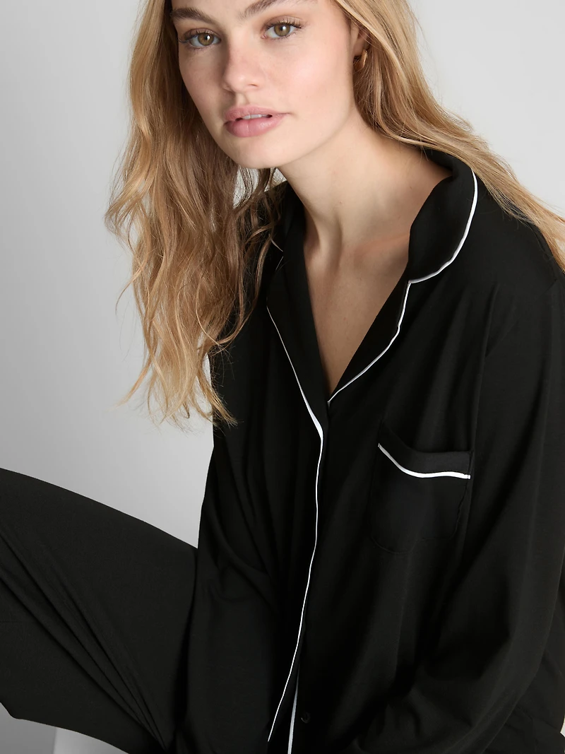 Contrast Piping Boyfriend Pajamas