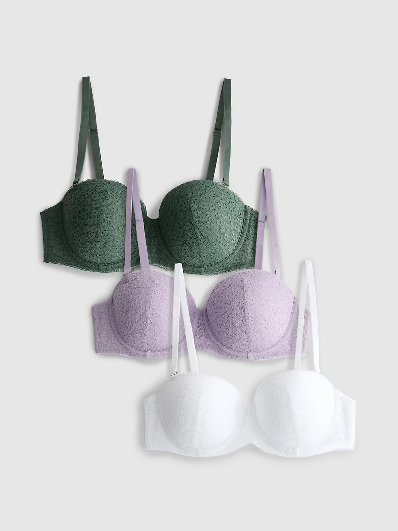 3pk A-E Lace Balcony Bras